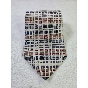 Je Suis Silk Tie USA Abstract Geometric Grid Necktie Mens Retro Vintage Style
